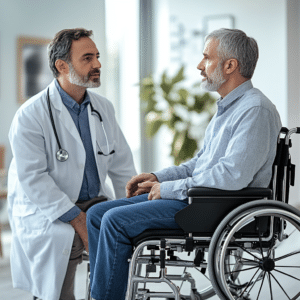 A doctor with an injured worker