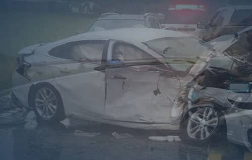 Two Cars Accident Crashed Cars One Silver Sedan Against One Red