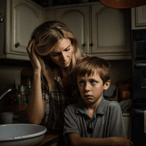 A concerned mother checking for signs of infection after he son was bitten by a dog