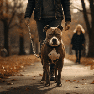 Man walking his Pitbull in Illinois