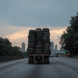 An overloaded 18-wheeler driving dangerously in Atlanta
