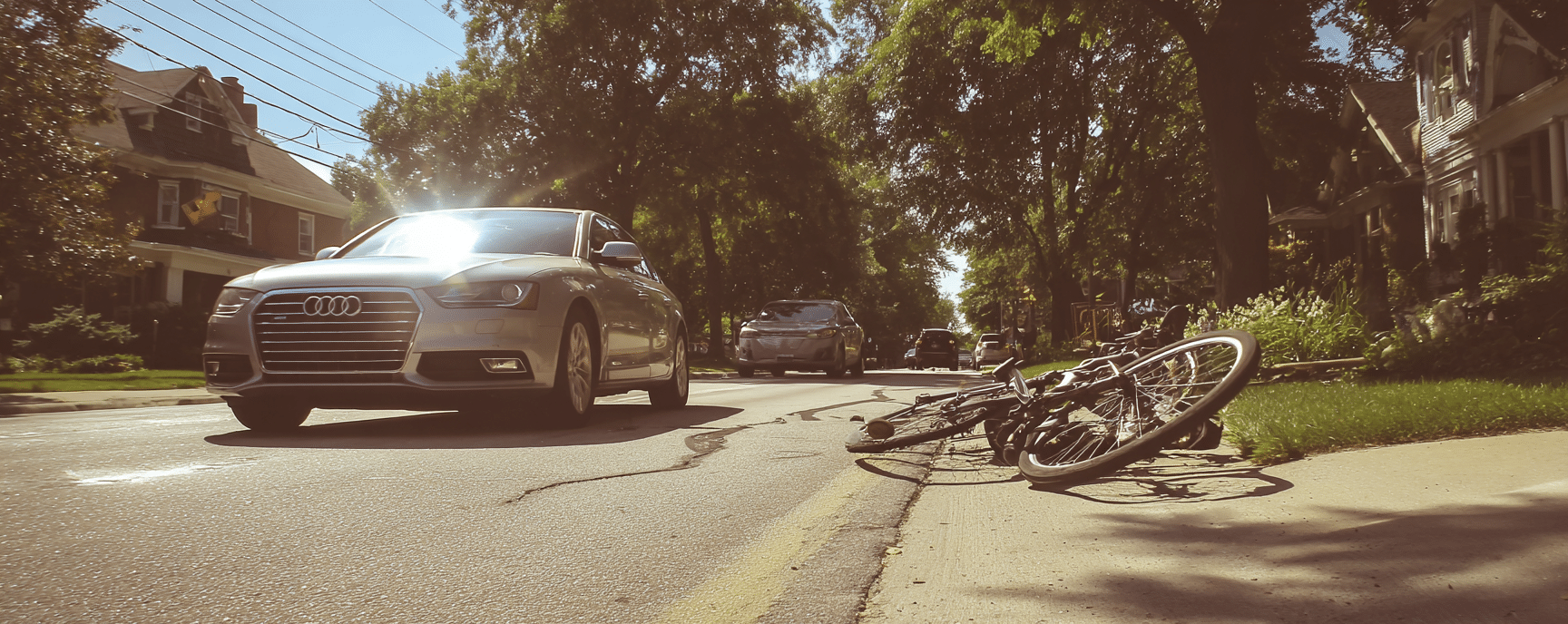 Driver stops to enquire about the fallen bicycle after an accident