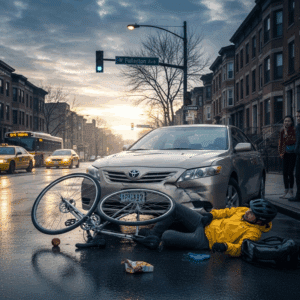 A bike crash with a car in a Chicago 
